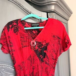Carole Little Red and Black Abstract V-Neck Dress